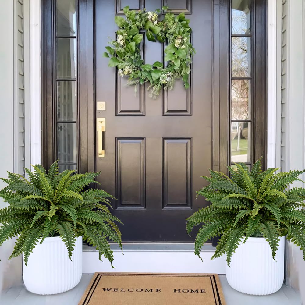 Fake Ferns 25.6" Dia. Large Faux Boston Ferns for Outdoor Planters, 49 Fronds Realistic Artificial Fern Plant for