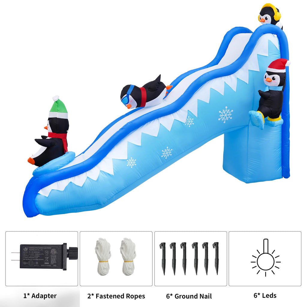 6FT Christmas Inflatables Decorations Outdoor Penguin Slide Blow Up Build-in LED Lights for Yard Lawn Indoor Holiday
