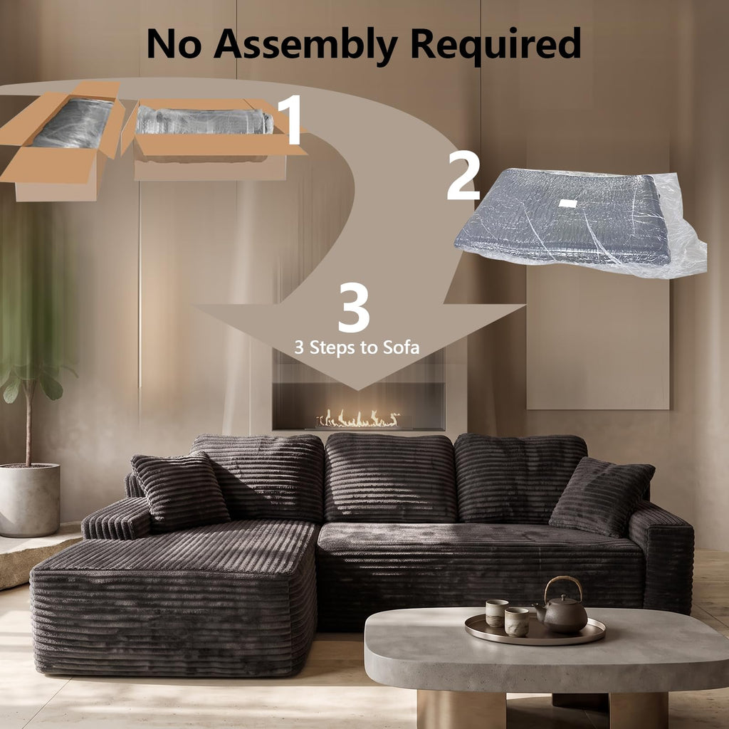 Modular Boneless L Shaped Sectional Couch, Cloud Style Sofa with Deep Seat Cushions, Sofa, Easy Assembly Couch in a