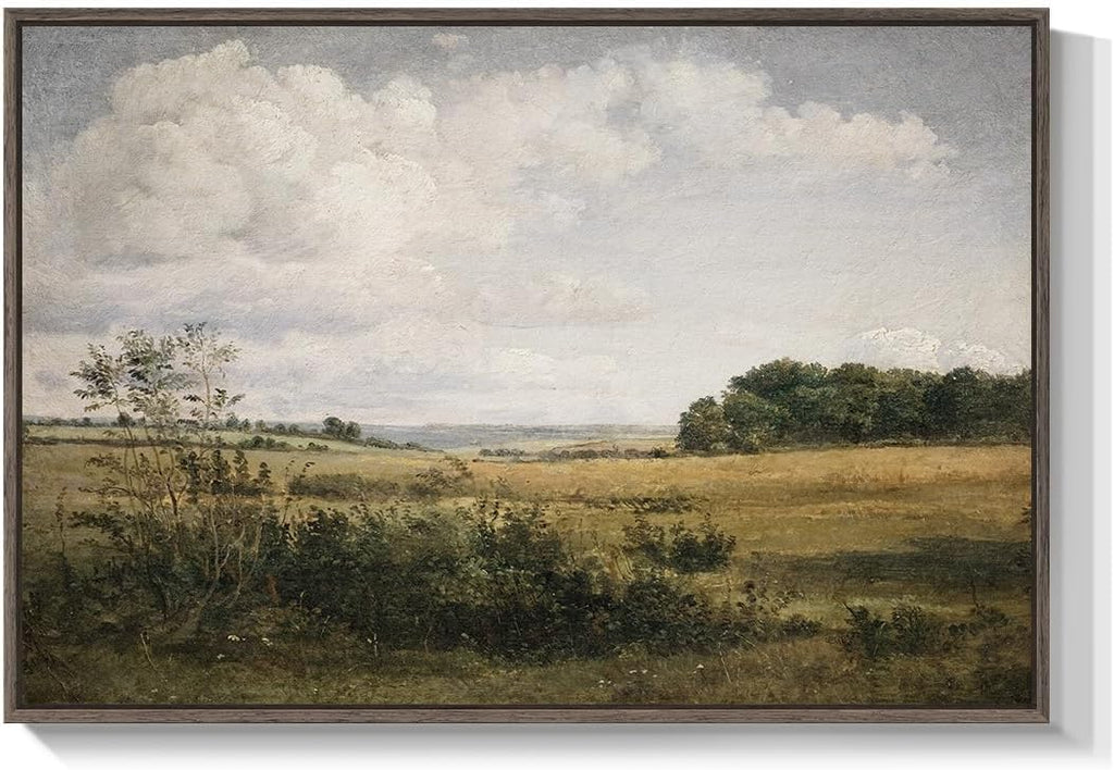 Framed Landscape Wall Art , Vintage Farmhouse Countryside Artwork for Walls, Large Retro Rustic Nature Canvas