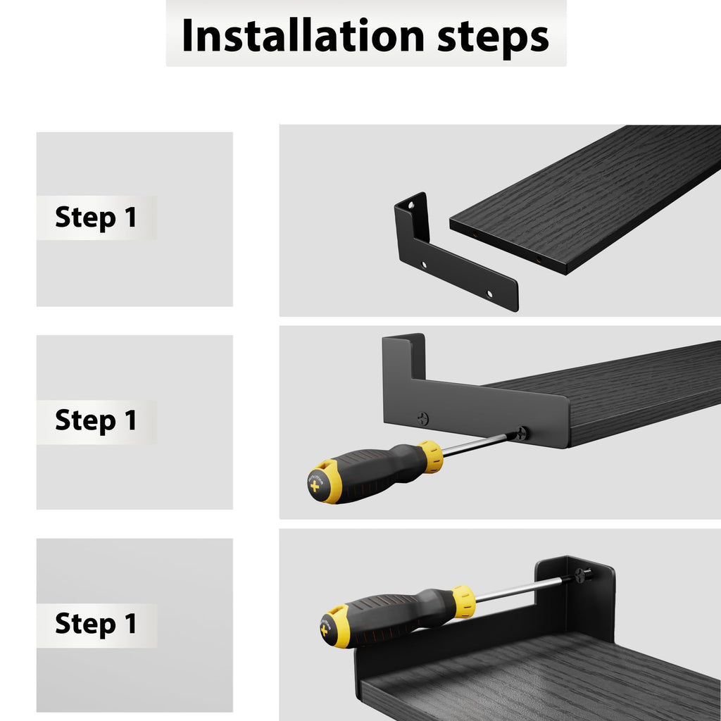 Floating Shelves for Wall, Shelves for Decor Storage, 3Pcs 16'', Black
