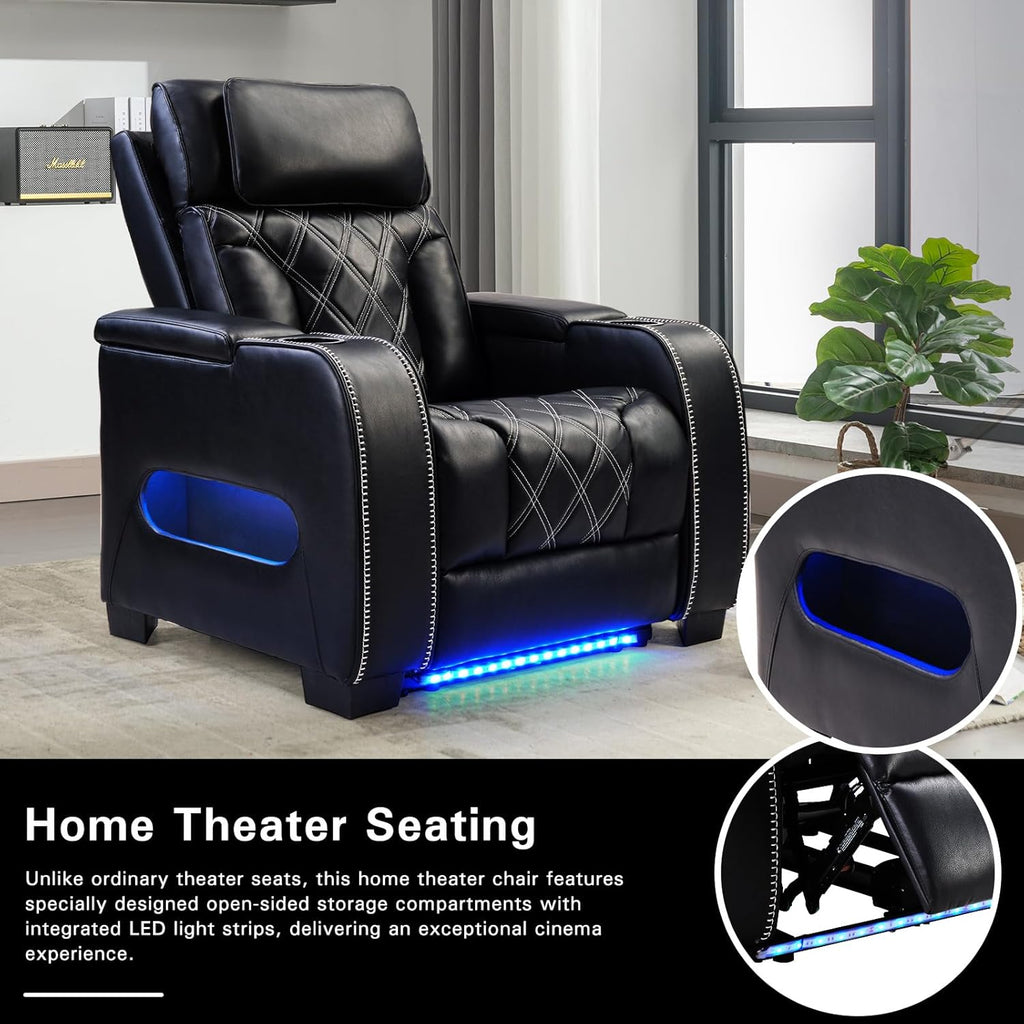 Electric Power Recliner Chair, PU Leather Home Theater Seating with Power Headrest