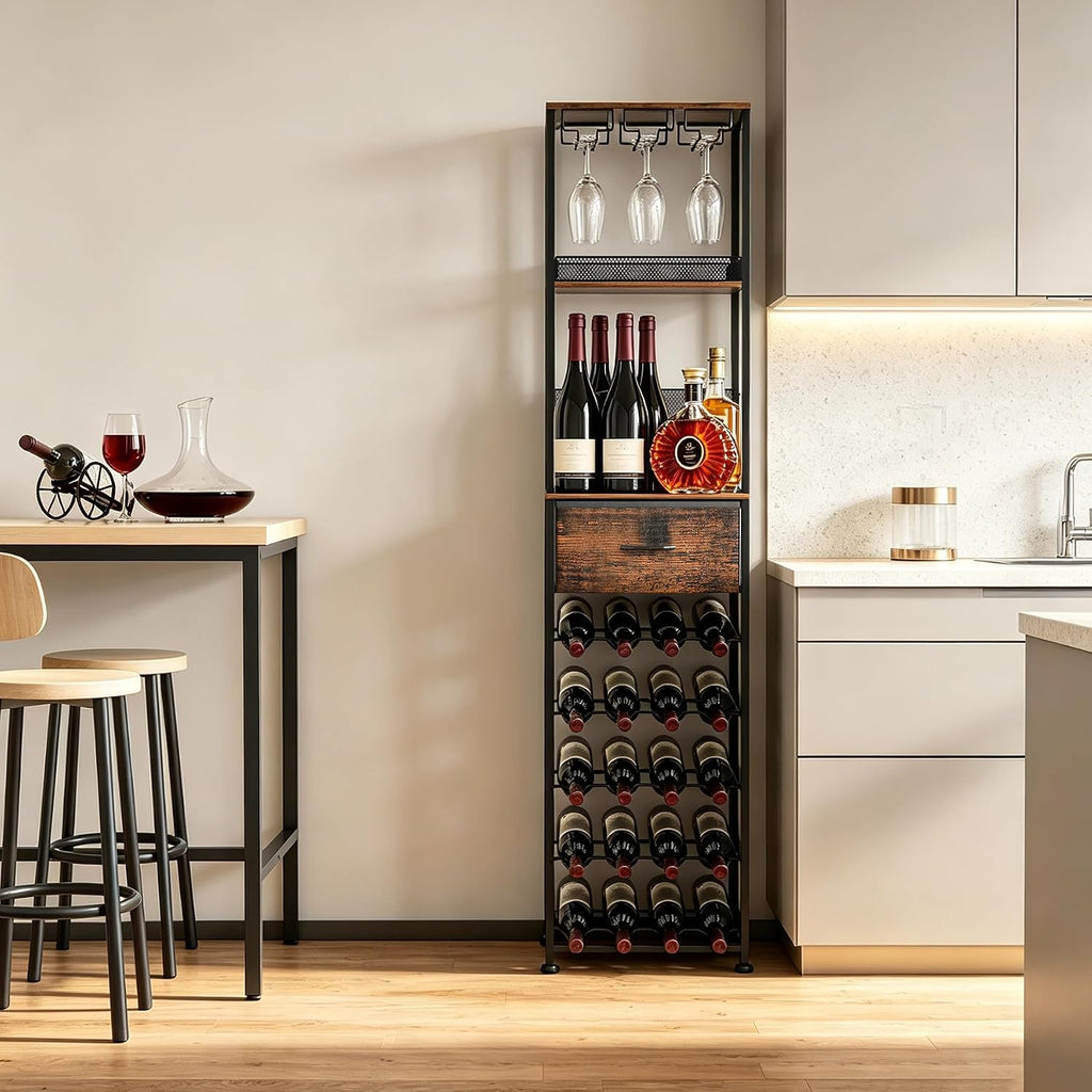 7-Tier Wine Rack Freestanding Floor Liquor Cabinet Bar | 2-in-1 Modular Split, 40 Bottles Display Shelf, Wooden Wine