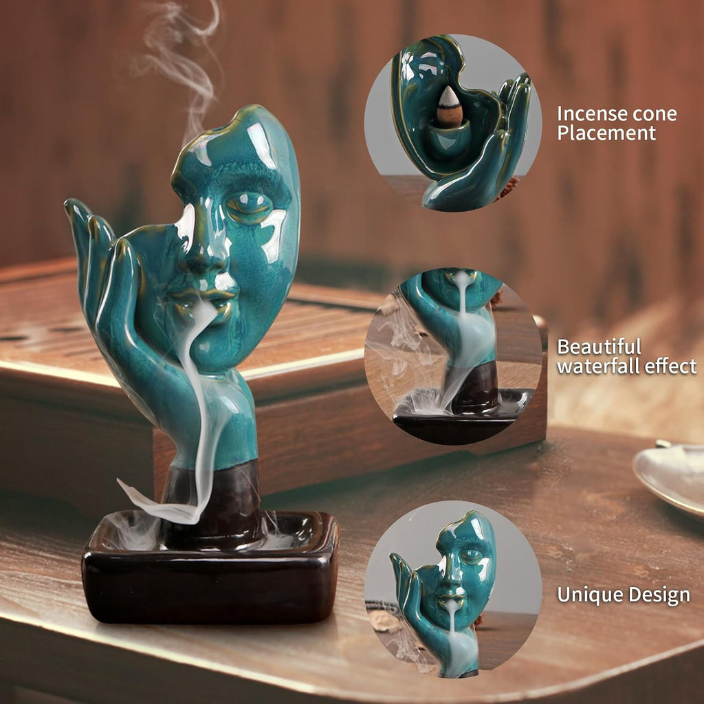 Burner Backflow Incense, Contemplate Half Face Waterfall Incense - Set of 50