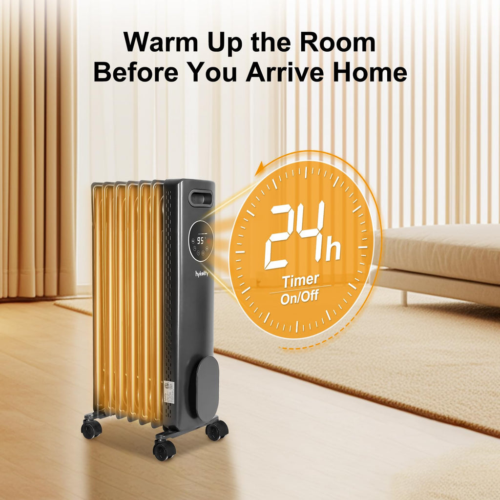 7fins Oil Filled Radiator Heater with Remote &24H ON OFF Timer, 4 Mode Electric Radiant Heater,Child Lock,Overheat &