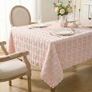 Bow Tablecloth 60×84 Inch Rectangular, Pink Soft Plush Faux Fur Jacquard Bow Table Cover, Seasonal D
