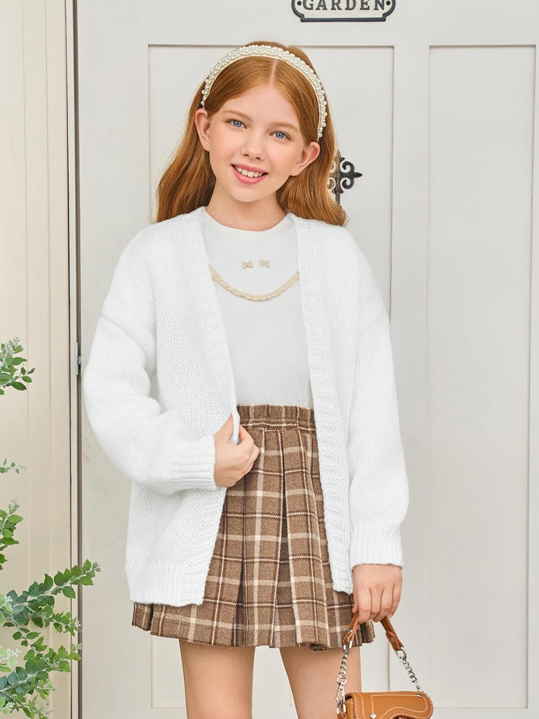 Girls Long Sleeve Cardigan Kids Casual Open Front Chunky Sweater Fall Outerwear