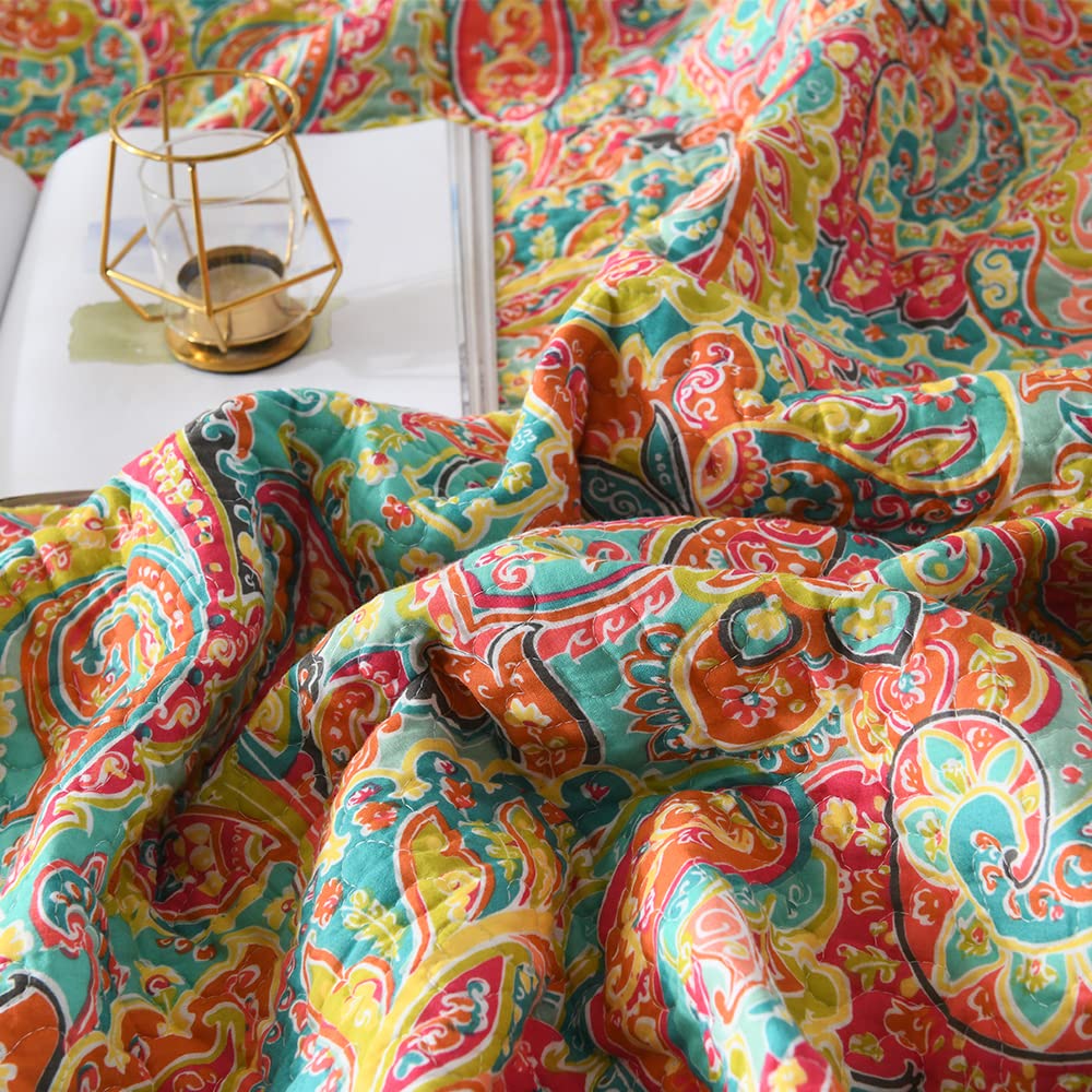 Paisley Quilt Sets, Soft Cotton Bedspread with 2 Shams, Lightweight Reversible Quilted Coverlet All Season