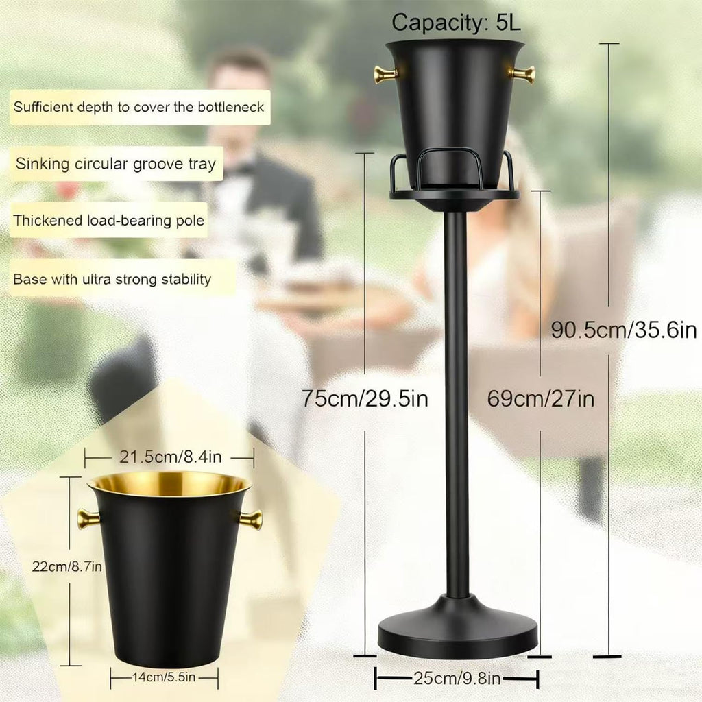 Champagne Ice Bucket with Stand Stainless Steel Wine Bucket on Stand Ice Cube Chiller Container Standing Ice Bucket