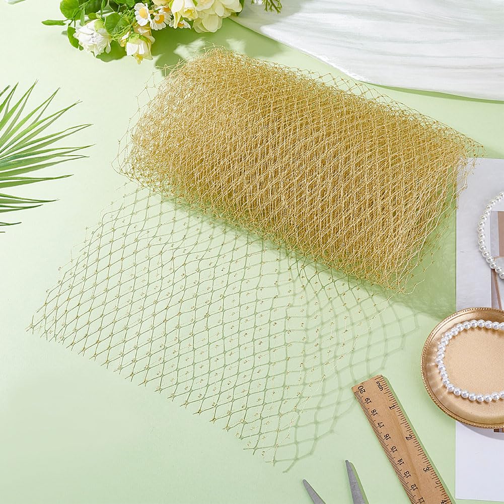 5Yards Veil Netting Fabrics 9.8Inch Wide Golden Bridal Wedding Veil Net Polyester Birdcage Mesh Netting Fascinator