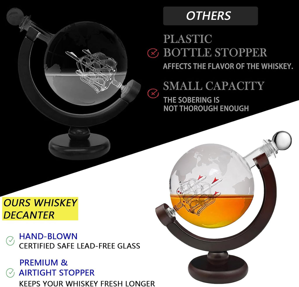 Whiskey Globe Decanter 28 Oz Gift for Dad, Men's Whiskey and Wine Shaker Global Shaker Unique Gift for Husband, Boss