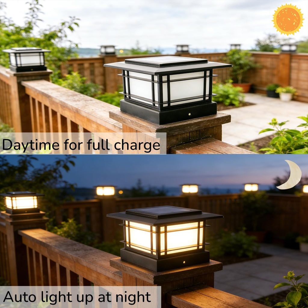 4x4 Solar Post Cap Lights Outdoor with 2 Color Modes, 6 Pack Upgrade Fence Post Solar Lights Black Shell for 4x4