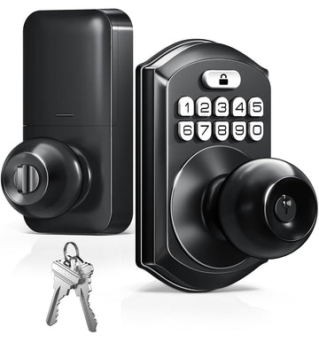 Keypad Door Knob Lock, Keyless Entry Door Handle, Matte Black