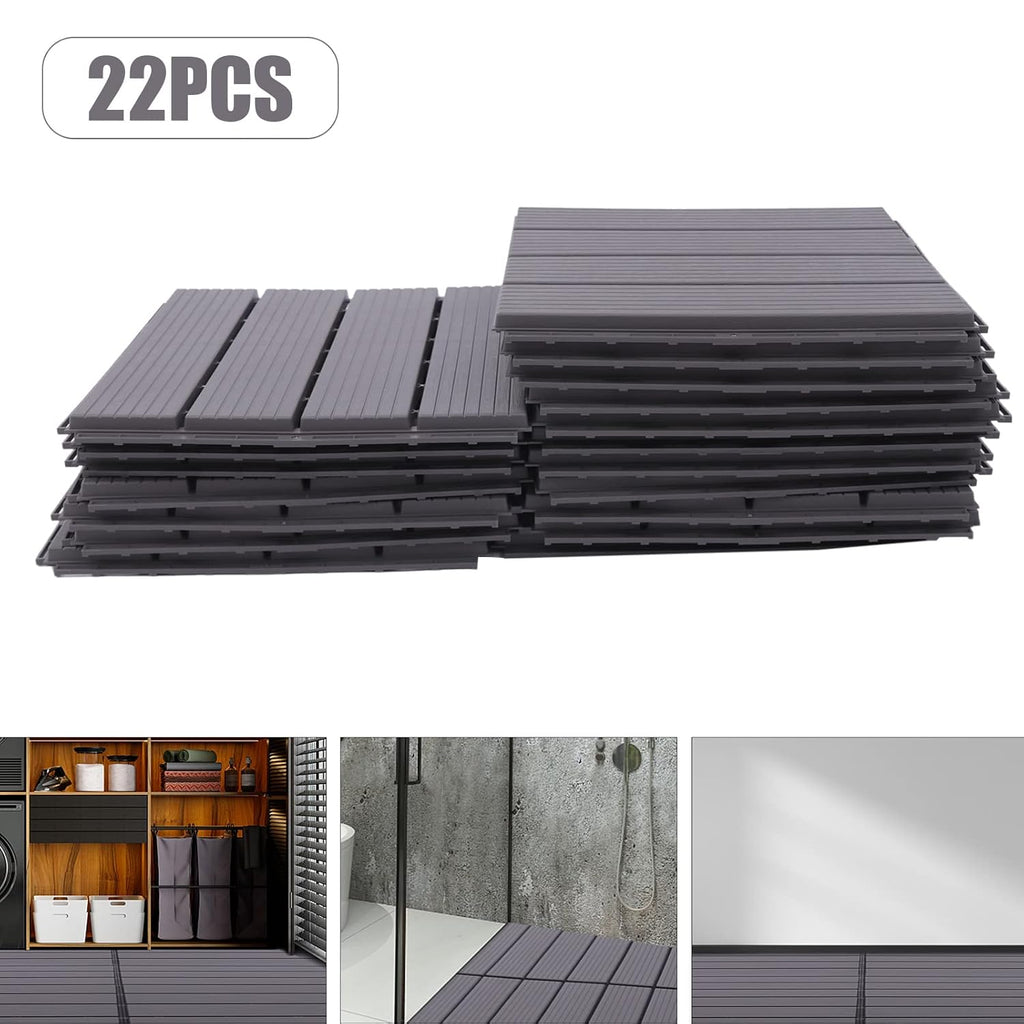 22 Pack Wood Plastic Composite Patio Deck Tiles, 12"x12" Waterproof Indoor Outdoor Flooring Patio Floor Decking Tiles