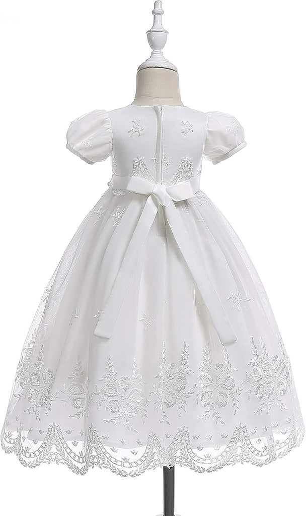 Baby-Girls Satin Christening Baptism Floral Embroidered Dress Gown Outfit