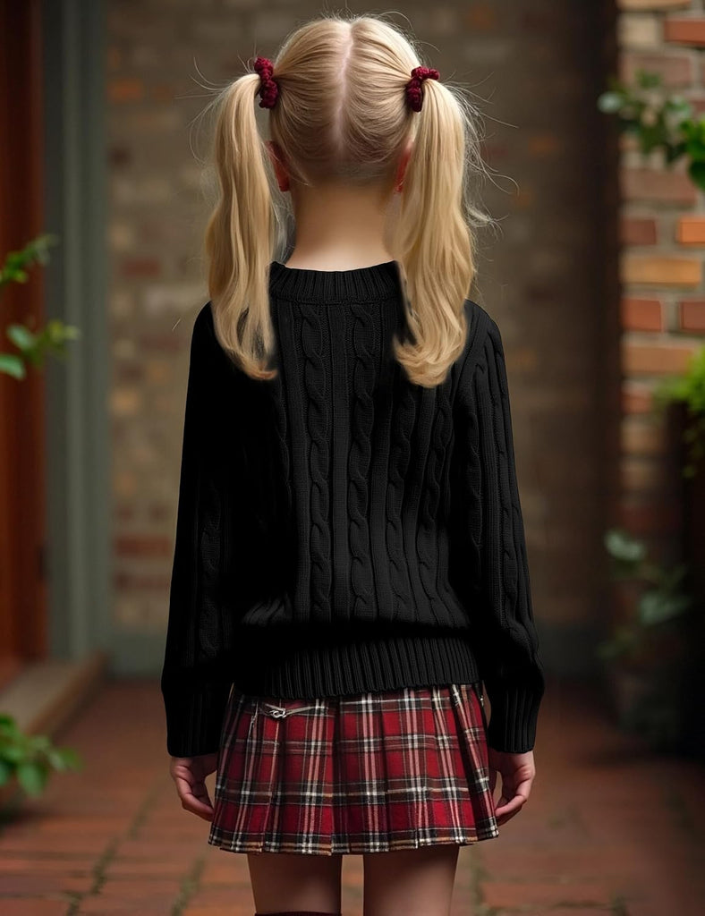 Girls' Sweaters Casual Long Sleeve Cable Knit Pullover Sweater Kids Fall Winter Crew Neck Jumper Top