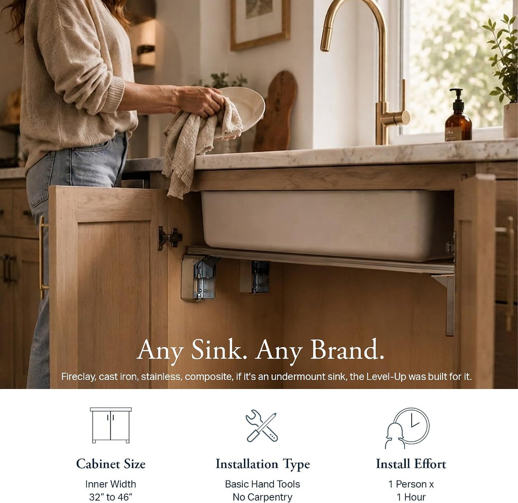 SinkSense Level-Up Undermount Sink Support Bracket, Adjustable Height | Supports undermount sinks during install