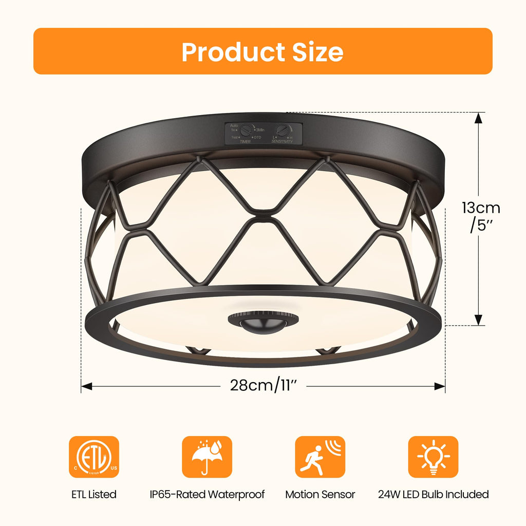 Motion Sensor Outdoor Ceiling Light, LED Flush Mount Porch Light
