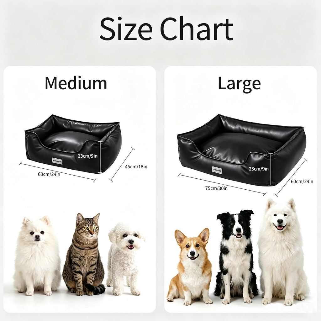 Faux Leather Dog Bed, Waterproof Cat Sofa Bed with Non-Slip Bottom