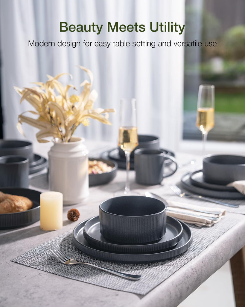 Star Plates and Bowls Sets, 18pc Modern Stoneware Dinnerware for 6