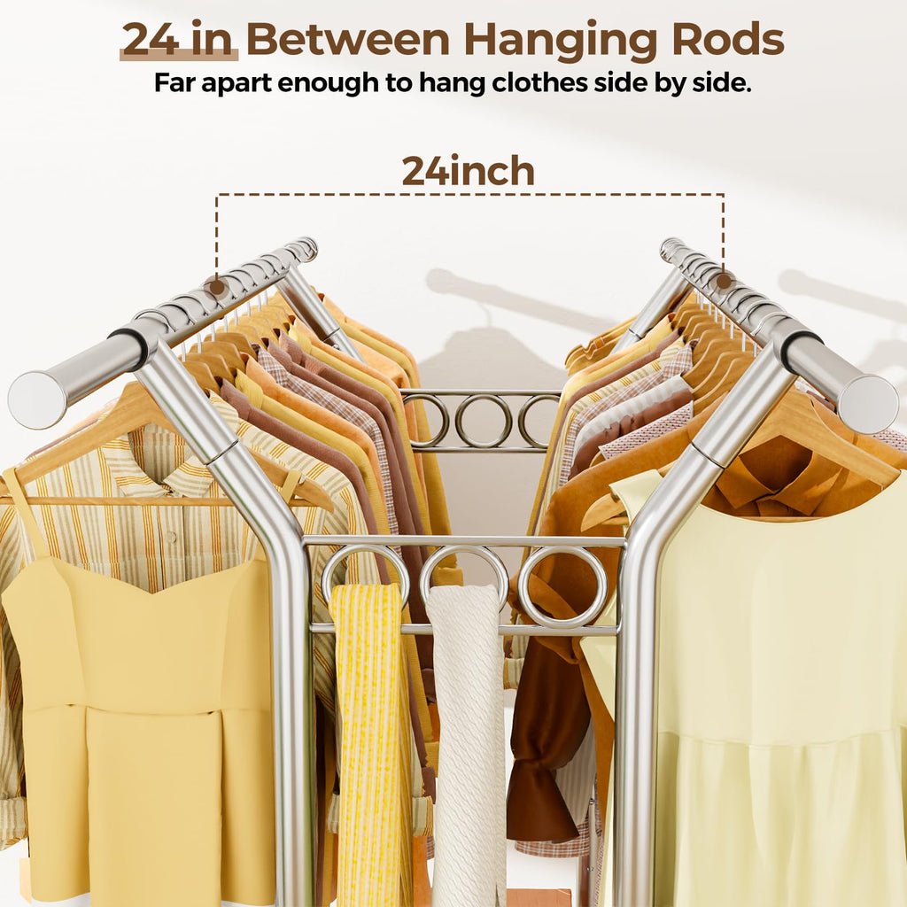 Heavy Duty Clothes Rack 620 LBS, Rolling Clothing Rack with Wheels