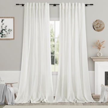 Ivory Linen Curtains 108 Inches Long 2 Panels Back Tab Pocket Modern Farmhouse Linen Light Filtering Curtains Off