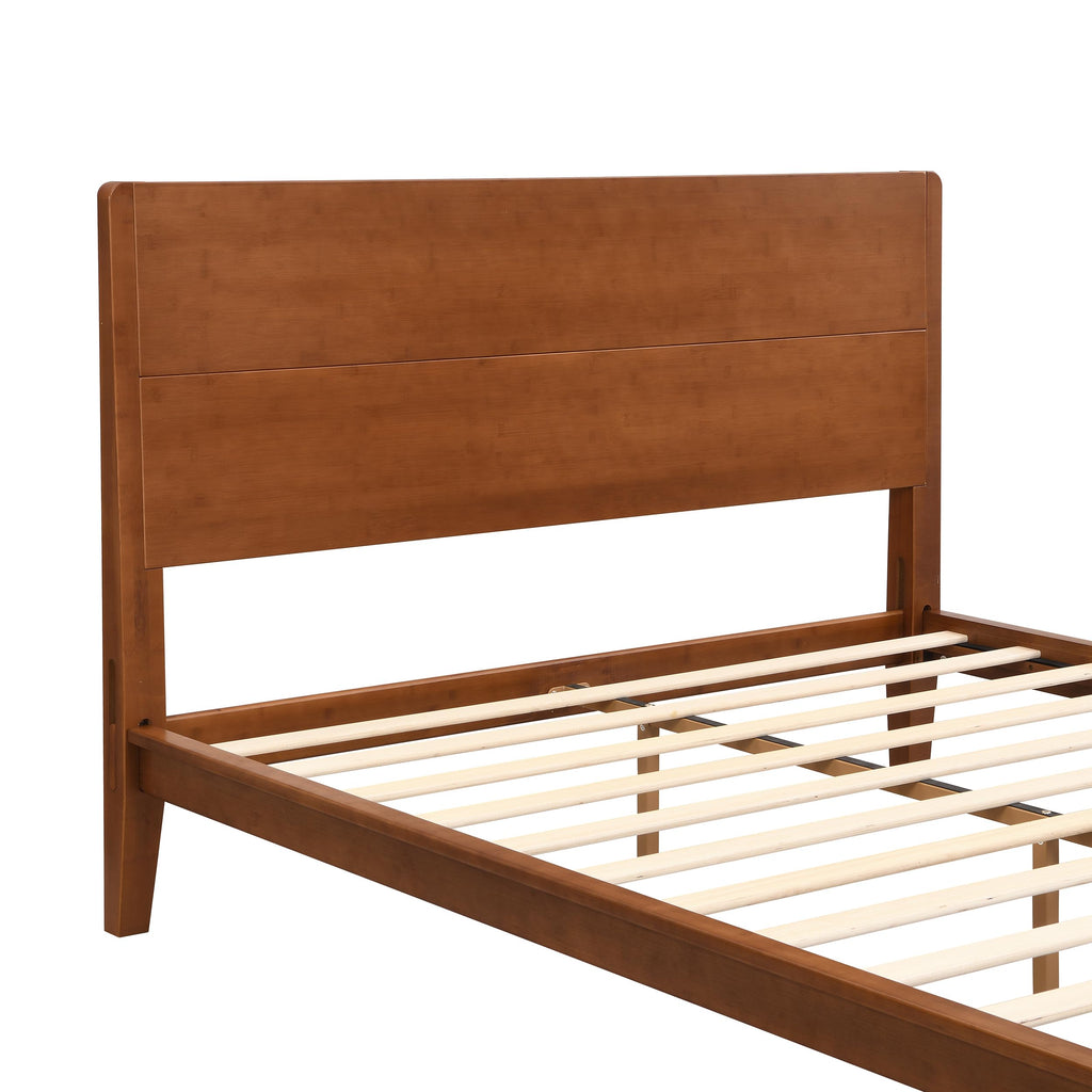 Mid-Century Modern Queen Size Platform Bed Frame, 12 Inch, Solid Bamboo Wood, Eco-Friendly Design with Wood Slat