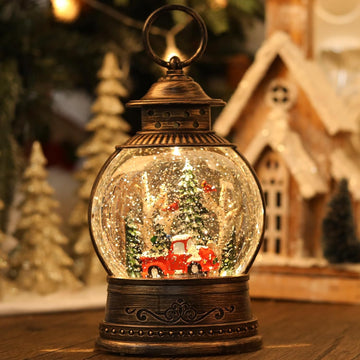 Red Truck Christmas Snow Globes, Light Up Musical Snow Globe Christmas Decorations, 6H Timer, USB/Battery Operated