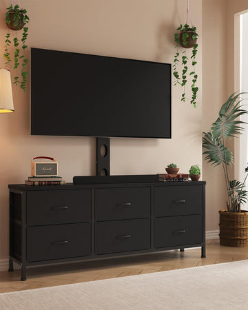 TV Stand with Mount, Fabric Dresser with 6 Drawers for 32/45/55/60/65/75 inch TVs, Black Dresser Entertainment