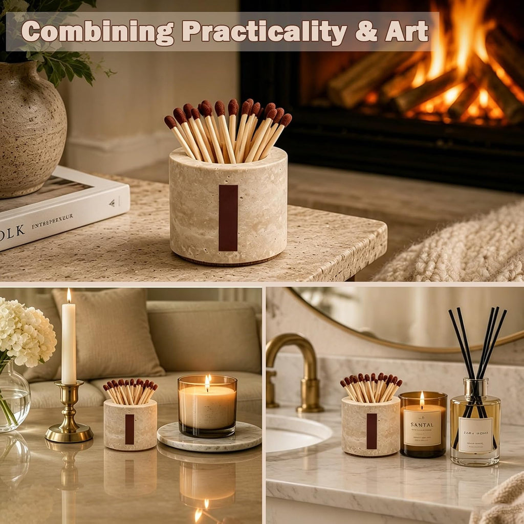 Travertine Match Holder with Striker: Decorative Match Holder