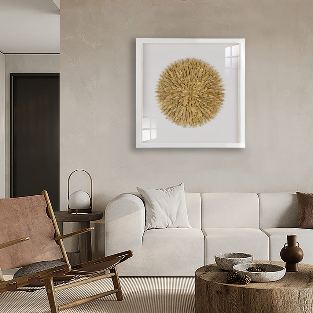 Gold Feather Artwork Paintings, 3D Canvas Art Wall Decor, Modern Wall Art Prints, Large Painting Wall Art With