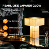 Cordless Small Table Lamp, USB-C Rechargeable Touch Dimmable Bedside Lamp with Handcrafted Fiber Shade