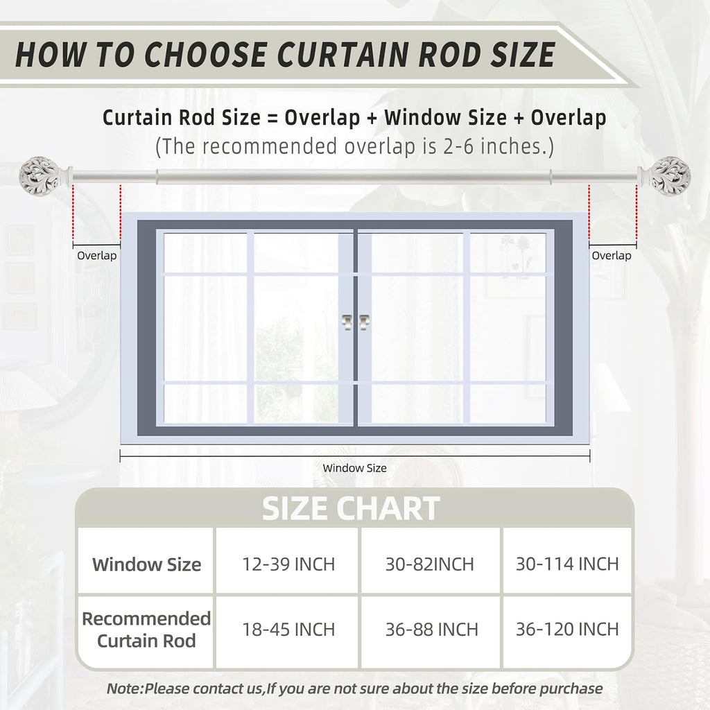 Heavy Duty Curtain Rod 18 to 64 inches (1.5-5.55 ft),1-Inch Diameter Adjustable Drapery Rod with Decorative Openwork