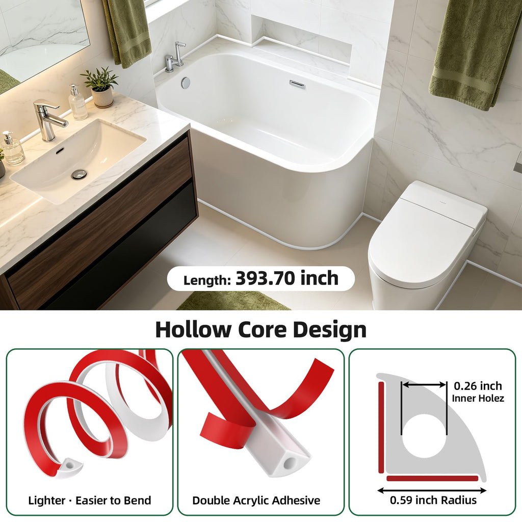 Flexible Quarter Round Molding 32.8 FT Hollow Peel and Stick Trim