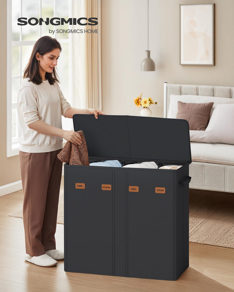 210L Laundry Hamper, 4-Compartment Laundry Sorter with Lid