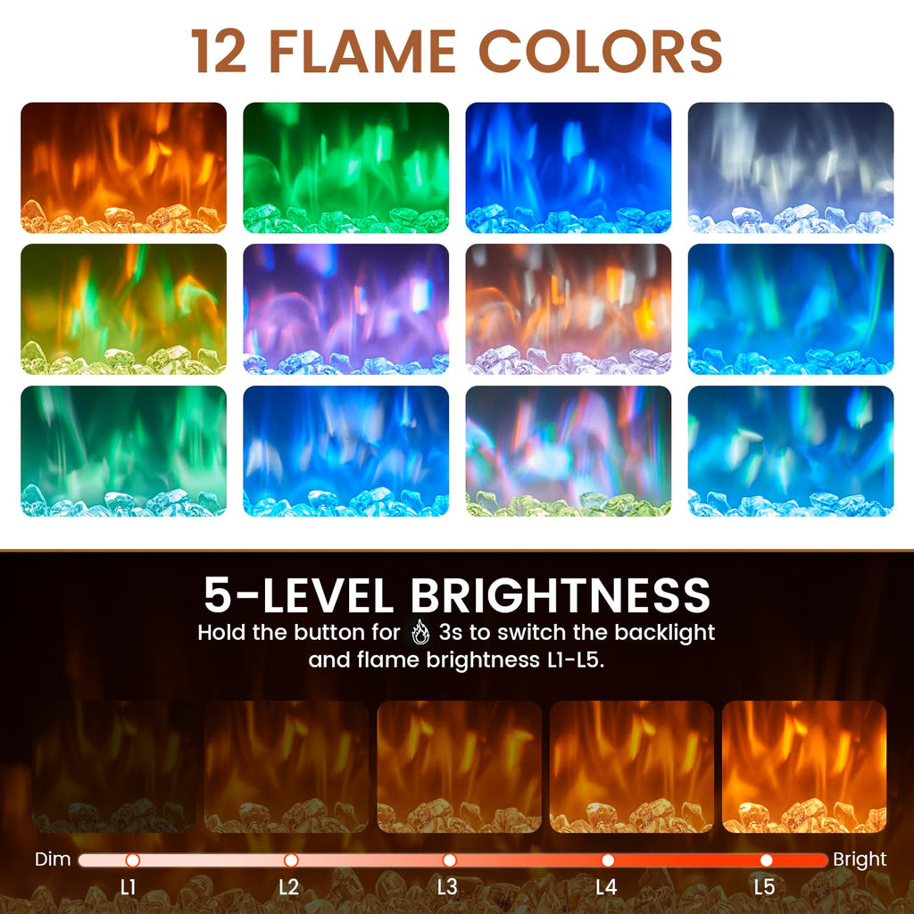 70" for TVs up to 80", Modern Entertainment Center with 36" Electric Fireplace, Built-in Power Outlet, 12-Color LED