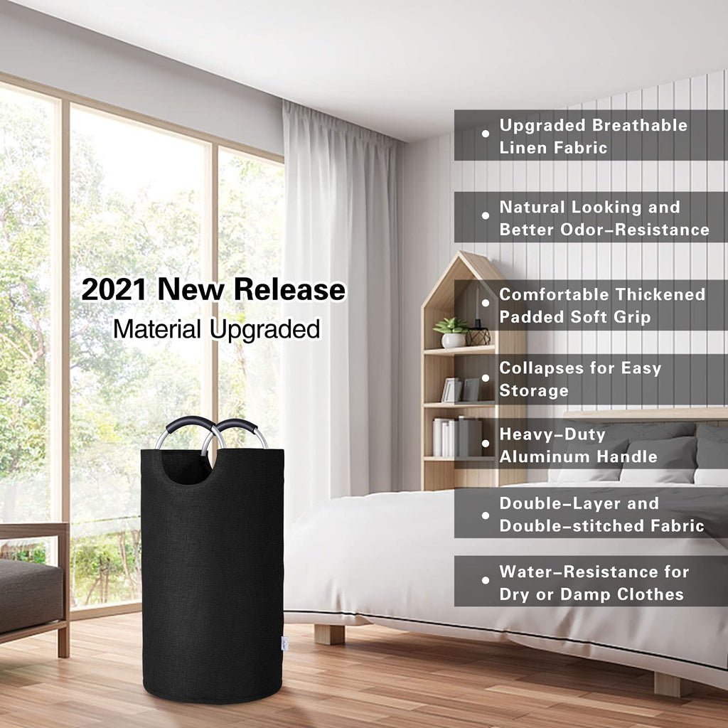 Large Laundry Basket, Laundry Hamper Bag with Handles, 115L Heather Black