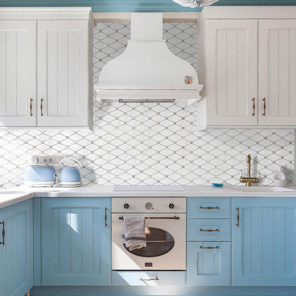 10 Sheets Peel and Stick Backsplash, Polished Dolomite PVC Mixed Metal Gold Kitchen Backsplash, Stick on Backsplash