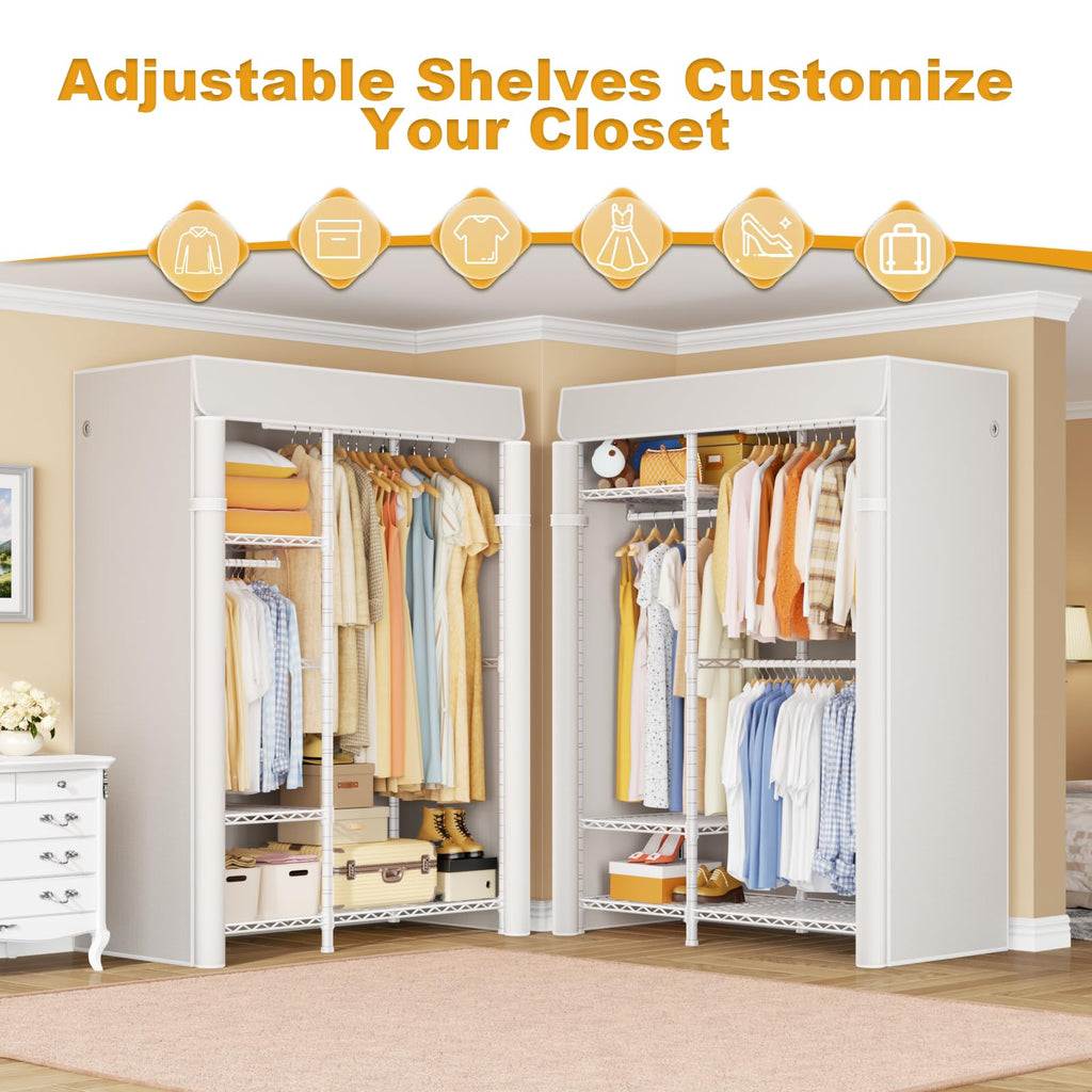 F7C Medium Clothes Rack with Cover, 4-Tier Covered Clothing Rack