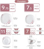 Annie Porcelain Dinnerware for 6, 30-Piece Pink Floral Dish Set With Plates and Bowls Including Dinner, Dessert, Soup