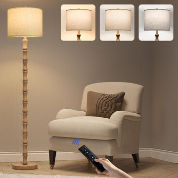 62" Rustic Farmhouse Floor Lamp with Remote & Dimmable 9W Bulb, 3 Color Temperatures Resin Standing Lamp, Retro