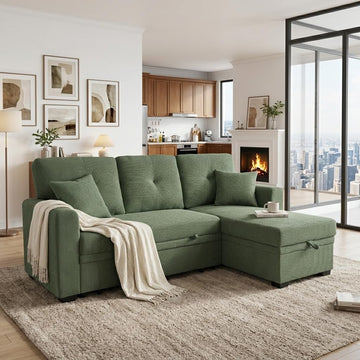 71" Sectional L Shaped Pull Out Sofa Bed, Sleeper Sofa with Reversible Chaise, 3 Seater Modular Sectional Sofa with