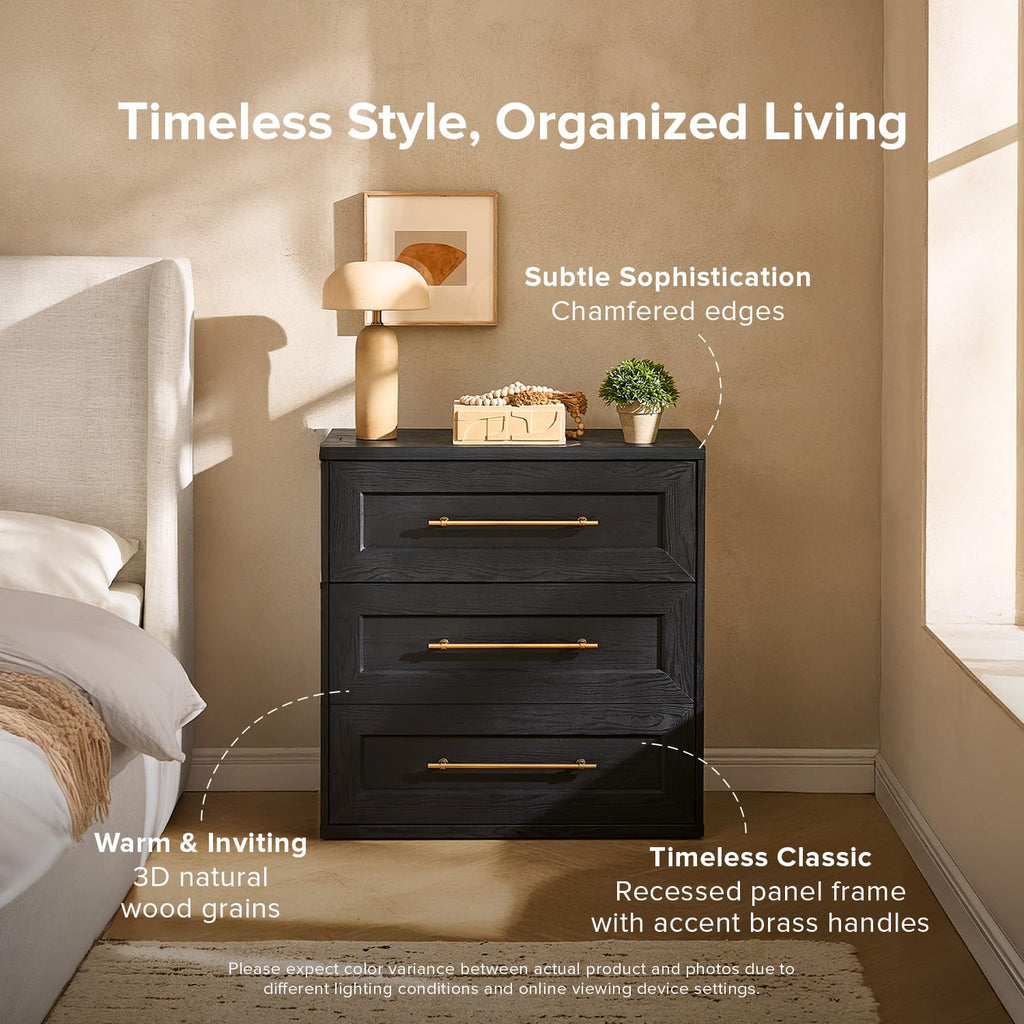 Blake 3 Drawer Dresser, Night Stand (Black Oak, Single)