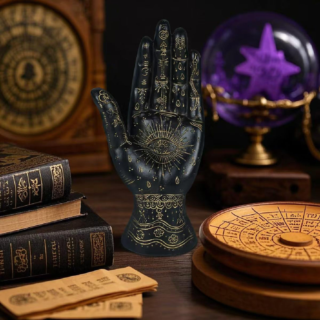 Palmistry Hand Resin Statue Telling Palm Reading, Ancient Mystical Palm with Lines and Symbols Sculpture for Palm