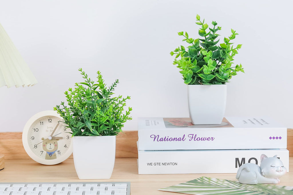 2 Pack Small Fake Plants in White Pots, Bathroom Shelf Decor Indoor