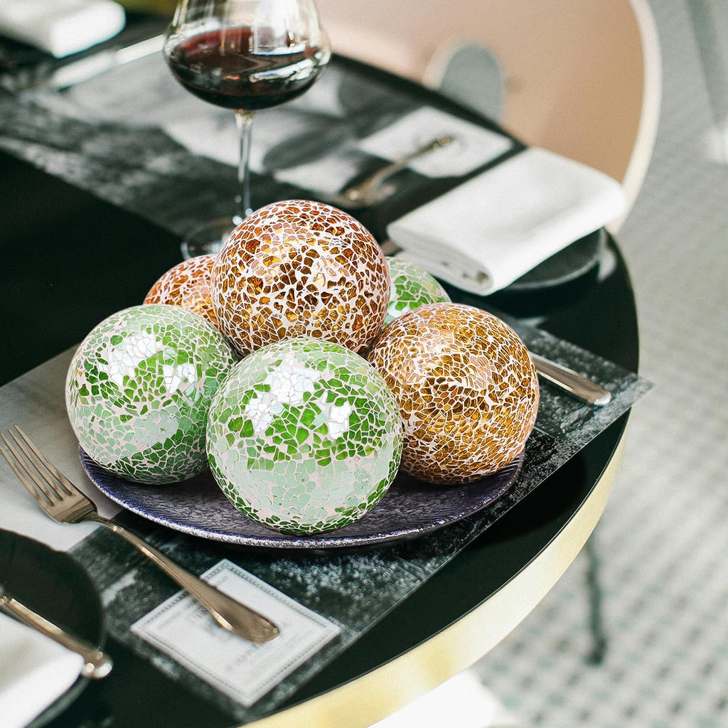 Mosaic Glass Ball Green Decorative Balls for Bowls 3.35inch - Set of 3