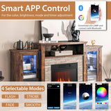 Electric Fireplace TV Stand, Electric Fireplace Mantel with 16-Color Led Lights, Adjustable Glass Shelves