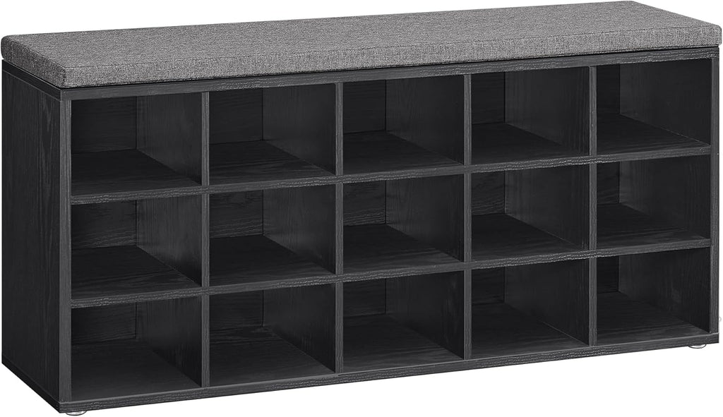 Shoe Bench, Storage Bench with Padded Seat, Entryway Bench with 15 Compartments, , 11.8 x 41.3 x 18.9
