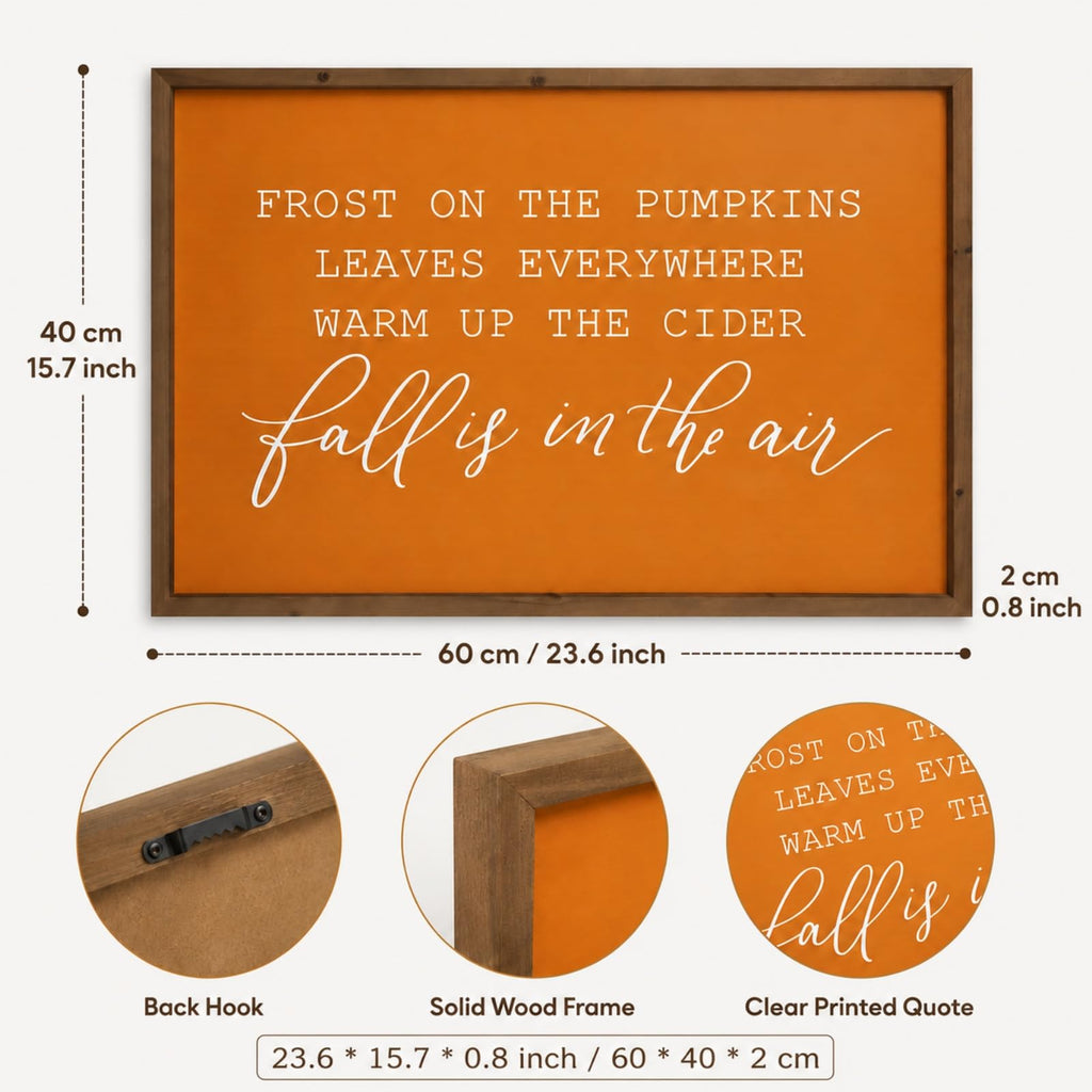 23.6"×15.7" Fall Wall Art Framed, Large Autumn Sign Home Decor