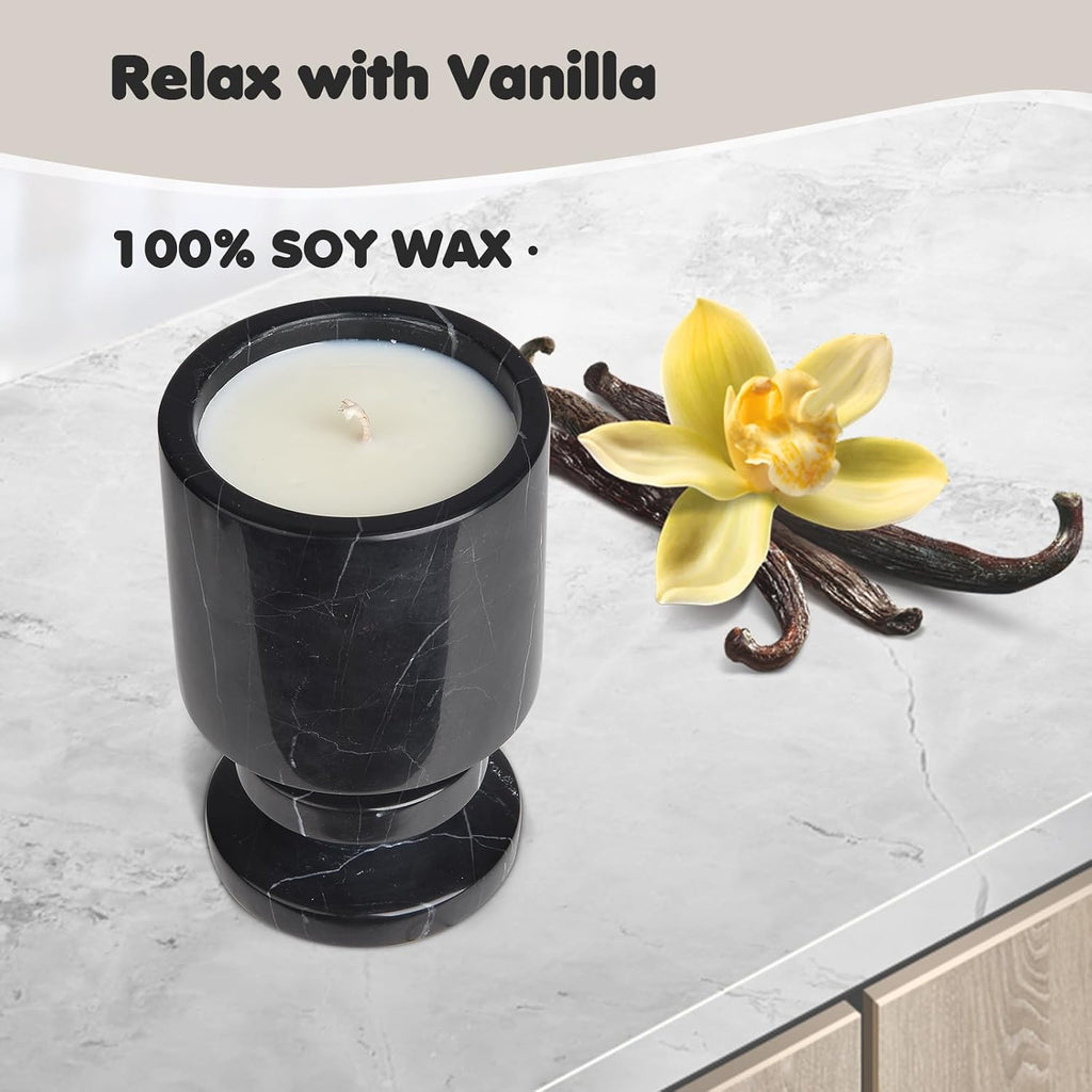 Marble Scented Candle | Handcrafted Black Marble Container | Warm Glow Home Decor | Soy Wax | Large Candle | Non